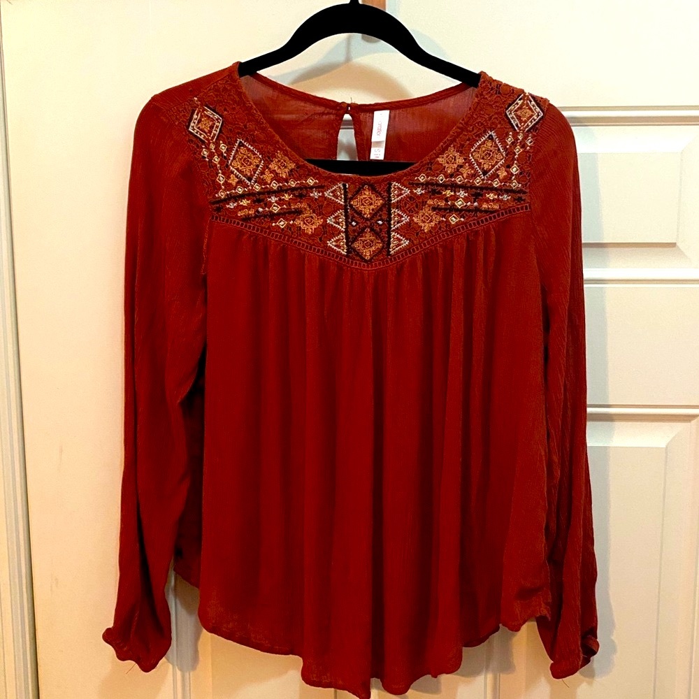 Burnt Orange Xhilaration Peasant Top Size Large